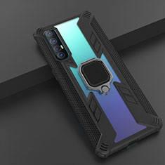 Custodia Silicone e Plastica Opaca Cover con Magnetico Anello Supporto R01 per Oppo Find X2 Neo Nero