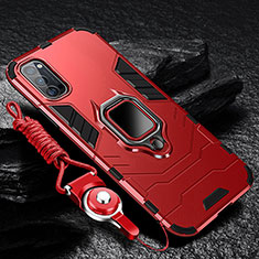 Custodia Silicone e Plastica Opaca Cover con Magnetico Anello Supporto R01 per Oppo Reno4 5G Rosso