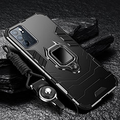 Custodia Silicone e Plastica Opaca Cover con Magnetico Anello Supporto R01 per Oppo Reno6 Pro 5G India Nero