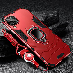 Custodia Silicone e Plastica Opaca Cover con Magnetico Anello Supporto R01 per Samsung Galaxy A12 Rosso