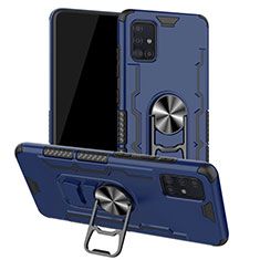 Custodia Silicone e Plastica Opaca Cover con Magnetico Anello Supporto R01 per Samsung Galaxy A51 5G Blu
