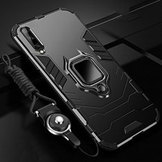 Custodia Silicone e Plastica Opaca Cover con Magnetico Anello Supporto R01 per Samsung Galaxy A70 Nero