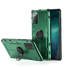 Custodia Silicone e Plastica Opaca Cover con Magnetico Anello Supporto R01 per Samsung Galaxy Note 20 5G Verde