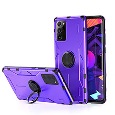 Custodia Silicone e Plastica Opaca Cover con Magnetico Anello Supporto R01 per Samsung Galaxy Note 20 Ultra 5G Viola