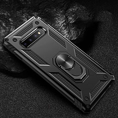 Custodia Silicone e Plastica Opaca Cover con Magnetico Anello Supporto R01 per Samsung Galaxy S10 5G Nero