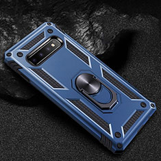 Custodia Silicone e Plastica Opaca Cover con Magnetico Anello Supporto R01 per Samsung Galaxy S10 Blu