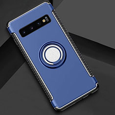 Custodia Silicone e Plastica Opaca Cover con Magnetico Anello Supporto R01 per Samsung Galaxy S10 Plus Blu