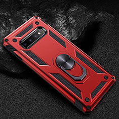 Custodia Silicone e Plastica Opaca Cover con Magnetico Anello Supporto R01 per Samsung Galaxy S10 Rosso