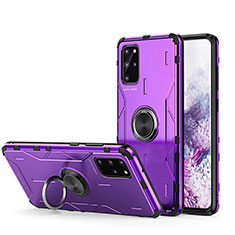 Custodia Silicone e Plastica Opaca Cover con Magnetico Anello Supporto R01 per Samsung Galaxy S20 Plus Viola