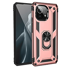 Custodia Silicone e Plastica Opaca Cover con Magnetico Anello Supporto R01 per Xiaomi Mi 11 Lite 4G Oro Rosa