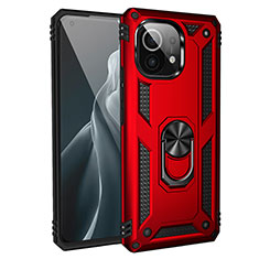 Custodia Silicone e Plastica Opaca Cover con Magnetico Anello Supporto R01 per Xiaomi Mi 11 Lite 4G Rosso