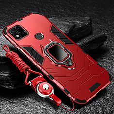 Custodia Silicone e Plastica Opaca Cover con Magnetico Anello Supporto R01 per Xiaomi POCO C3 Rosso