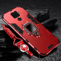 Custodia Silicone e Plastica Opaca Cover con Magnetico Anello Supporto R01 per Xiaomi Redmi 10X 4G Rosso