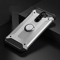 Custodia Silicone e Plastica Opaca Cover con Magnetico Anello Supporto R01 per Xiaomi Redmi Note 8 Pro Argento