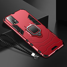 Custodia Silicone e Plastica Opaca Cover con Magnetico Anello Supporto R01 per Xiaomi Redmi Note 9 4G Rosso