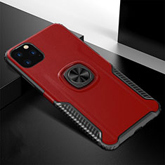 Custodia Silicone e Plastica Opaca Cover con Magnetico Anello Supporto R02 per Apple iPhone 11 Pro Max Rosso