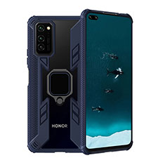 Custodia Silicone e Plastica Opaca Cover con Magnetico Anello Supporto R02 per Huawei Honor V30 Pro 5G Blu