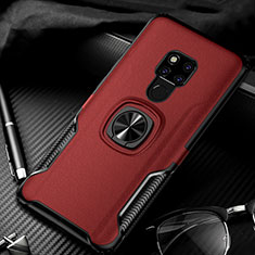 Custodia Silicone e Plastica Opaca Cover con Magnetico Anello Supporto R02 per Huawei Mate 20 X 5G Rosso