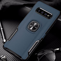 Custodia Silicone e Plastica Opaca Cover con Magnetico Anello Supporto R02 per Samsung Galaxy S10 Blu