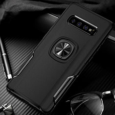 Custodia Silicone e Plastica Opaca Cover con Magnetico Anello Supporto R02 per Samsung Galaxy S10 Plus Nero