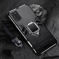 Custodia Silicone e Plastica Opaca Cover con Magnetico Anello Supporto R02 per Samsung Galaxy S20 Nero