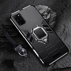 Custodia Silicone e Plastica Opaca Cover con Magnetico Anello Supporto R02 per Samsung Galaxy S20 Plus 5G Nero
