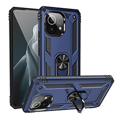 Custodia Silicone e Plastica Opaca Cover con Magnetico Anello Supporto R02 per Xiaomi Mi 11 Lite 5G Blu
