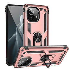 Custodia Silicone e Plastica Opaca Cover con Magnetico Anello Supporto R02 per Xiaomi Mi 11 Lite 5G Oro Rosa