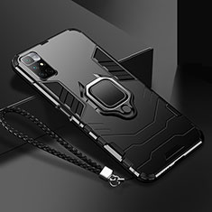 Custodia Silicone e Plastica Opaca Cover con Magnetico Anello Supporto R02 per Xiaomi Redmi 10 4G Nero