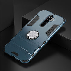 Custodia Silicone e Plastica Opaca Cover con Magnetico Anello Supporto R02 per Xiaomi Redmi Note 8 Pro Blu