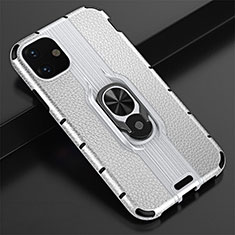 Custodia Silicone e Plastica Opaca Cover con Magnetico Anello Supporto R03 per Apple iPhone 11 Argento