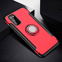 Custodia Silicone e Plastica Opaca Cover con Magnetico Anello Supporto R03 per Huawei Honor V30 5G Rosso