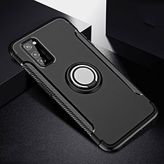 Custodia Silicone e Plastica Opaca Cover con Magnetico Anello Supporto R03 per Huawei Honor View 30 5G Nero