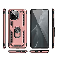 Custodia Silicone e Plastica Opaca Cover con Magnetico Anello Supporto R03 per Xiaomi Mi 11 Lite 5G NE Oro Rosa