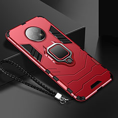 Custodia Silicone e Plastica Opaca Cover con Magnetico Anello Supporto R03 per Xiaomi Redmi Note 9 5G Rosso