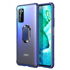 Custodia Silicone e Plastica Opaca Cover con Magnetico Anello Supporto R04 per Huawei Honor V30 5G Blu