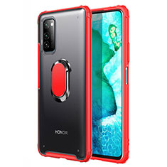 Custodia Silicone e Plastica Opaca Cover con Magnetico Anello Supporto R04 per Huawei Honor V30 5G Rosso