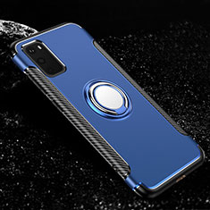 Custodia Silicone e Plastica Opaca Cover con Magnetico Anello Supporto R04 per Samsung Galaxy S20 5G Blu