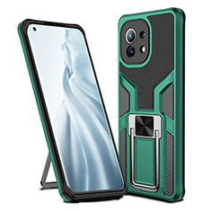 Custodia Silicone e Plastica Opaca Cover con Magnetico Anello Supporto R04 per Xiaomi Mi 11 5G Verde