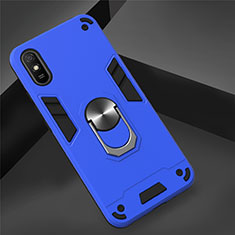 Custodia Silicone e Plastica Opaca Cover con Magnetico Anello Supporto R04 per Xiaomi Redmi 9i Blu