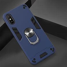 Custodia Silicone e Plastica Opaca Cover con Magnetico Anello Supporto R04 per Xiaomi Redmi 9i Blu Notte