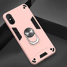 Custodia Silicone e Plastica Opaca Cover con Magnetico Anello Supporto R04 per Xiaomi Redmi 9i Oro Rosa