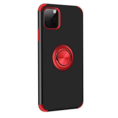 Custodia Silicone e Plastica Opaca Cover con Magnetico Anello Supporto R06 per Apple iPhone 11 Pro Max Rosso e Nero