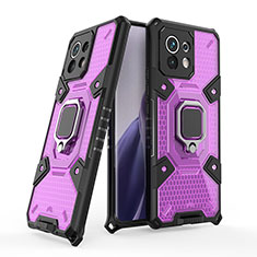 Custodia Silicone e Plastica Opaca Cover con Magnetico Anello Supporto R09 per Xiaomi Mi 11 Lite 4G Viola