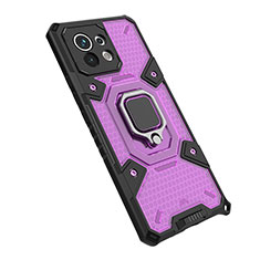 Custodia Silicone e Plastica Opaca Cover con Magnetico Anello Supporto R10 per Xiaomi Mi 11 Lite 5G NE Viola