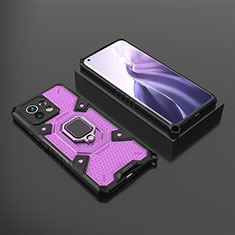 Custodia Silicone e Plastica Opaca Cover con Magnetico Anello Supporto R11 per Xiaomi Mi 11 Lite 5G NE Viola