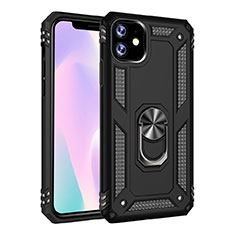 Custodia Silicone e Plastica Opaca Cover con Magnetico Anello Supporto S01 per Apple iPhone 11 Nero