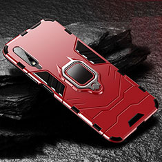 Custodia Silicone e Plastica Opaca Cover con Magnetico Anello Supporto S01 per Huawei Honor 9X Rosso