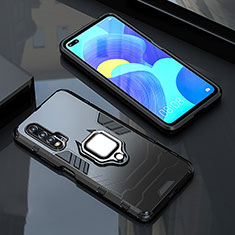 Custodia Silicone e Plastica Opaca Cover con Magnetico Anello Supporto S01 per Huawei Nova 6 5G Nero