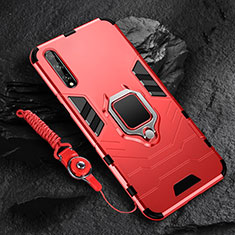 Custodia Silicone e Plastica Opaca Cover con Magnetico Anello Supporto S01 per Huawei Y8p Rosso